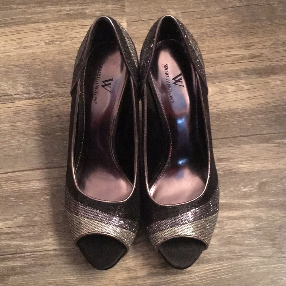 Sparkly open toe heels